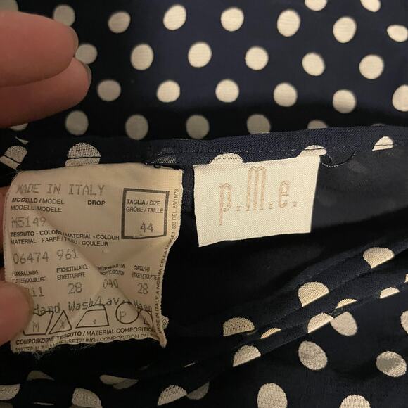 Vintage PME Womens Mini Wrap Skirt IT 44 US 8 Navy Polka Dot Ruffle Office Siren - Picture 3 of 7